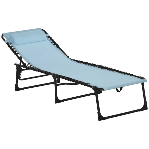 Outsunny Folding Chaise Lounge Pool Chair, Patio Sun Tanning Chair, Outdoor Lounge Chair with 4-Position Reclining Back, Breathable Mesh Seat for Beach, Yard, Patio, Baby Blue