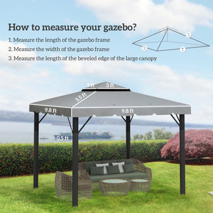 10' x 10' Gazebo Replacement Canopy, Gazebo Top Cover with Double Vented Roof for Outsunny 9.7' x 9.7' Frame for Garden Patio Outdoor (TOP ONLY), Light Gray