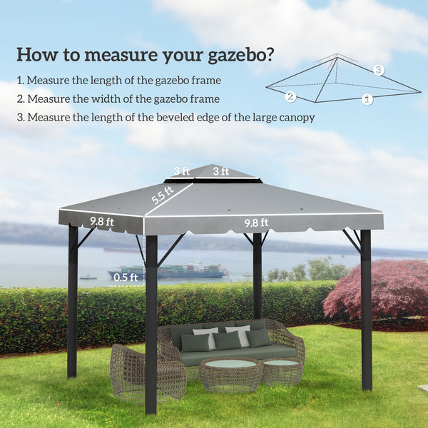 10' x 10' Gazebo Replacement Canopy, Gazebo Top Cover with Double Vented Roof for Outsunny 9.7' x 9.7' Frame for Garden Patio Outdoor (TOP ONLY), Light Gray