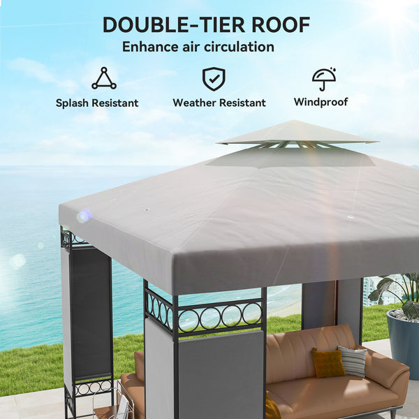 10 x 10 FT Canopy Gazebo, Double Roof Outdoor Gazebo with Screen Panels and Metal Frame, Patio Gazebo for Poolside, Garden, Deck, Backyard, Light Grey