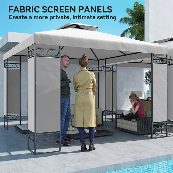 10 x 10 FT Canopy Gazebo, Double Roof Outdoor Gazebo with Screen Panels and Metal Frame, Patio Gazebo for Poolside, Garden, Deck, Backyard, Light Grey