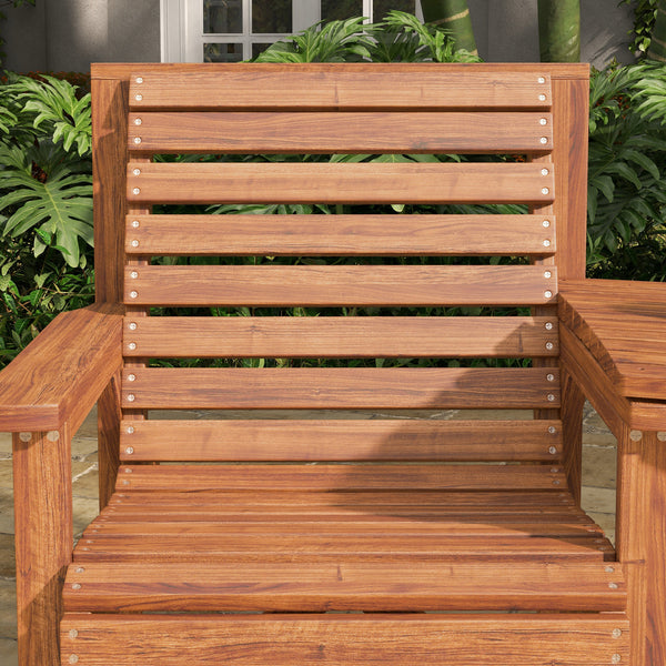 Wooden Garden Love Seat, 2 Seater Jack & Jill Companion Seat with Coffee Table and Parasol Hole, Partner Bench, Table and Chairs Set, Outdoor Furniture for Garden, Balcony, Patio, Tan