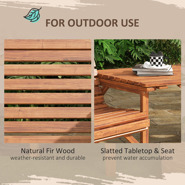 Wooden Garden Love Seat, 2 Seater Jack & Jill Companion Seat with Coffee Table and Parasol Hole, Partner Bench, Table and Chairs Set, Outdoor Furniture for Garden, Balcony, Patio, Tan