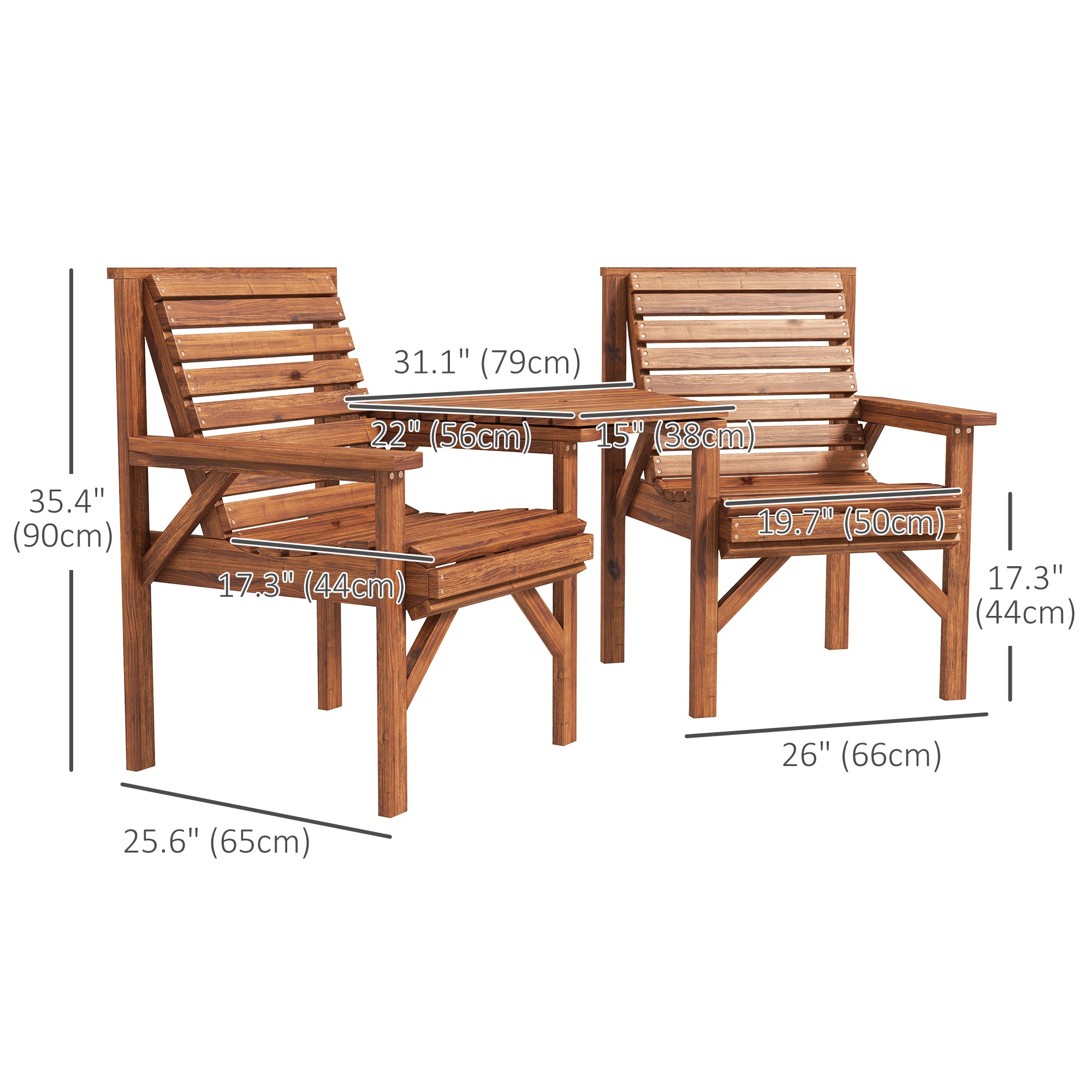 Outsunny 3Pcs Outdoor Bench Set, Wooden Garden Seat & Side Table