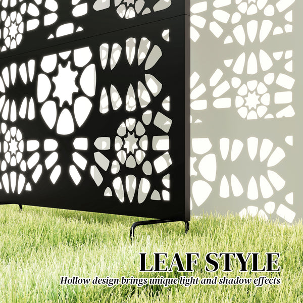 Metal Outdoor Privacy Screen, 72" x 38" Freestanding Outdoor Divider, Wall-Mounted Decorative Panel with Symmetrical Pattern Cut-out Design for Garden Patio, Black