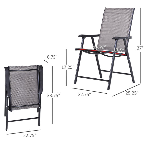 Outsunny Set of 4 Patio Folding Chairs, Stackable Outdoor Sling Patio Dining Chairs with Armrests for Lawn, Camping, Dining, Beach, Metal Frame, No Assembly, Gray