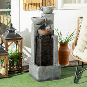 Cascading Bowls Water Fountain, 5-Tier Waterfall Fountain with LED Lights, Adjustable Flow, 43.3-inch Resin Outdoor Fountain for Zen Garden, Deck, Porch, Backyard