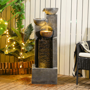 Cascading Bowls Water Fountain, 5-Tier Waterfall Fountain with LED Lights, Adjustable Flow, 43.3-inch Resin Outdoor Fountain for Zen Garden, Deck, Porch, Backyard