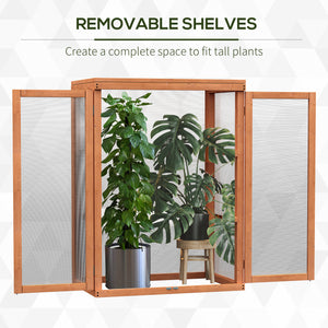 Wooden 2 Tier Cold Frame Greenhouse Polycarbonate Plant Grow House Portable Garden, Orange