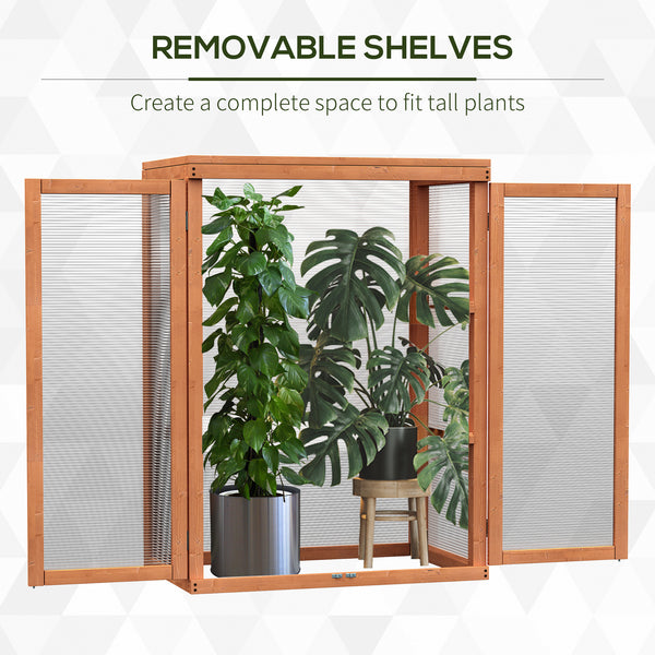 Wooden 2 Tier Cold Frame Greenhouse Polycarbonate Plant Grow House Portable Garden, Orange