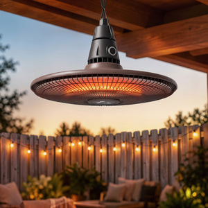 1500W Electric Patio Heater, IP65 Hanging Infrared Outdoor Heater with Carbon Fiber Tube, LED Screen, Remote Control for Garage, Patios, Gazebo, Balcony, Brown
