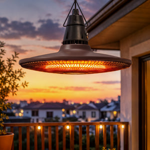 1500W Electric Patio Heater, IP65 Hanging Infrared Outdoor Heater with Carbon Fiber Tube, LED Screen, Remote Control for Garage, Patios, Gazebo, Balcony, Brown