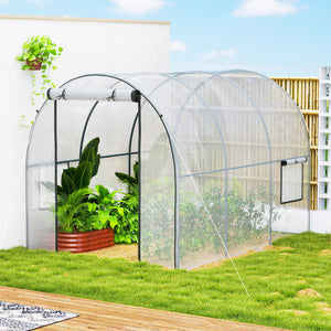 3 x 2 x 2 m Polytunnel Greenhouse with Roll-up Door and Mesh Window, Walk-in Grow House Tent with Plastic Cover and Steel Frame, Clear