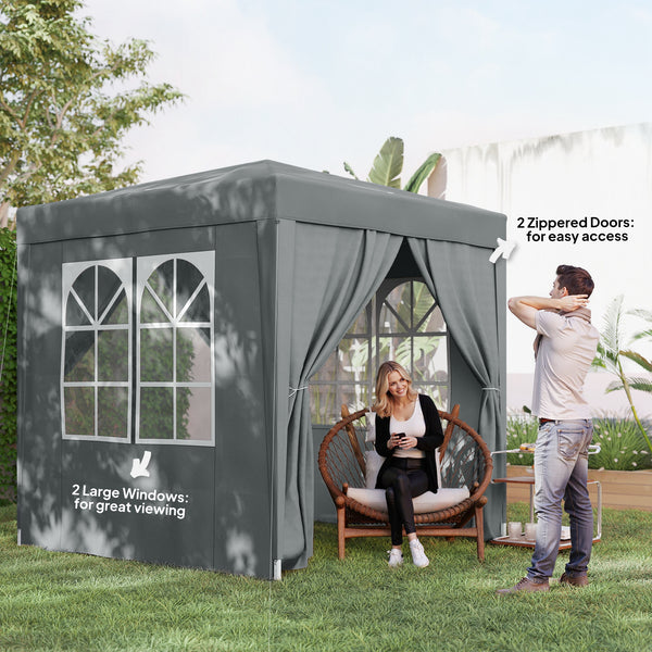 6.6'x6.6' Pop Up Canopy Tent with Sidewalls, Instant Sun Shelter Camping Gazebo with Carry Bag, for Outdoor, Garden, Patio, Grey