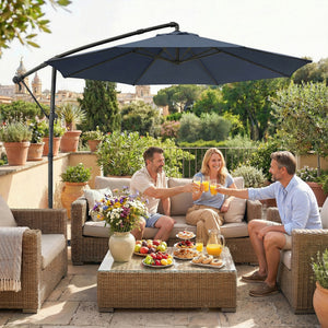 10 ft Offset Patio Umbrella with Cover, Round Hanging Cantilever Umbrella with 6-Position 360° Rotation, Crank Handle, Tilt, Cross Base, Heavy Duty Outdoor Umbrella for Garden, Navy Blue