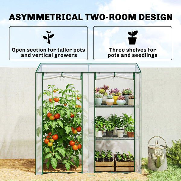 Mini Greenhouse, Portable Greenhouse with 3 Shelves, 2 Roll-up Doors, Garden Hot House for Patio Garden Backyard, 56.3" x 17.7" x 59.4", Clear