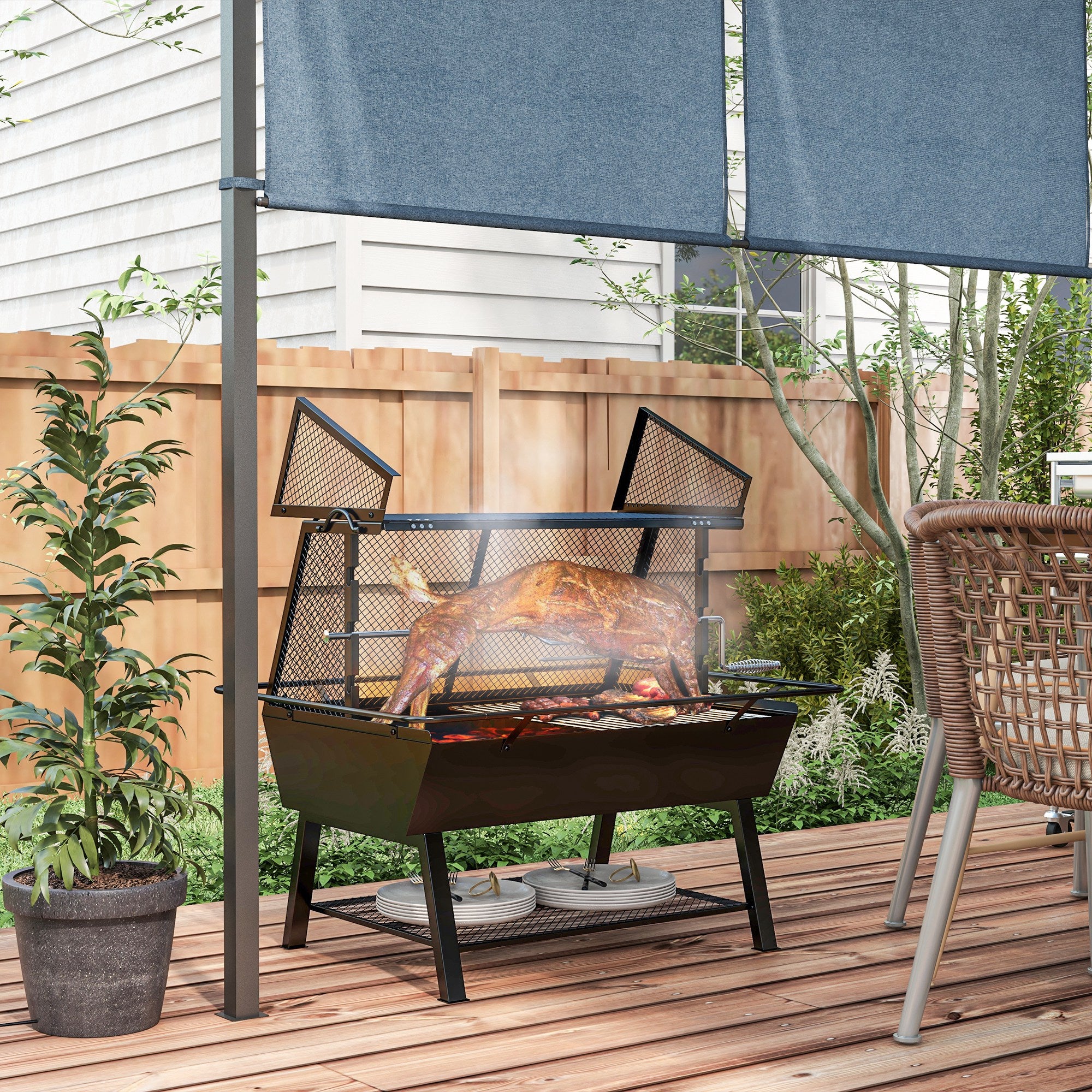Outsunny 2-in-1 Vuurschaal 75 X 58 Cm Vuurhaard Met Vonkbescherming Vuurhaak Grillrooster Zwart~20ren5js9n000 Outsunny 2-in-1 Vuurschaal 75 X 58 Cm Vuurhaard Met Vonkbescherming Vuurhaak Grillrooster Zwart~20ren5js9n000