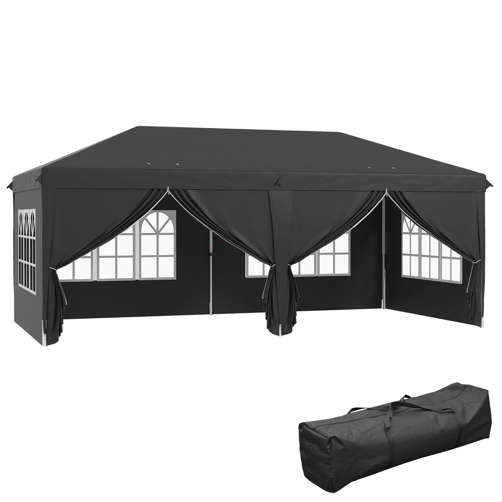 3 x 6 m Pop Up Gazebo with Sides and Windows, Height Adjustable Wedding Camping Party Tent Canopy Marquee with Storage Bag for Garden, Event, Black
