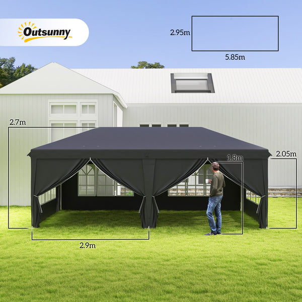 3 x 6 m Pop Up Gazebo with Sides and Windows, Height Adjustable Wedding Camping Party Tent Canopy Marquee with Storage Bag for Garden, Event, Black