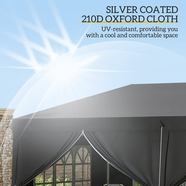 3 x 6 m Pop Up Gazebo with Sides and Windows, Height Adjustable Wedding Camping Party Tent Canopy Marquee with Storage Bag for Garden, Event, Black