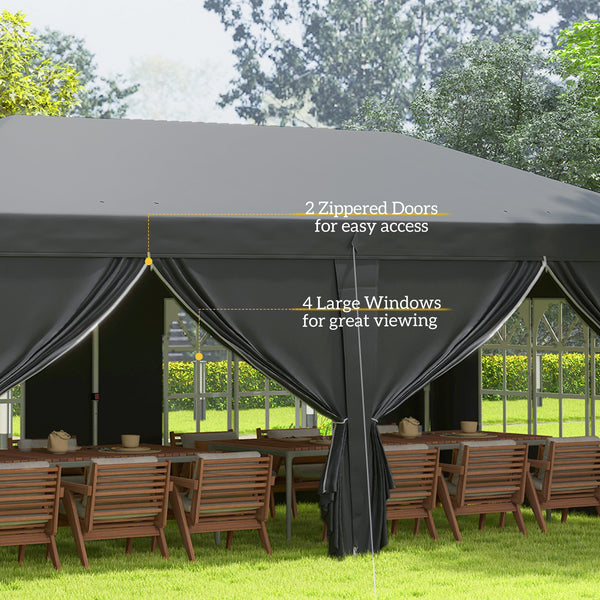 3 x 6 m Pop Up Gazebo with Sides and Windows, Height Adjustable Wedding Camping Party Tent Canopy Marquee with Storage Bag for Garden, Event, Black