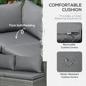 3 Pieces PE Rattan Garden Furniture Set with 10 cm Thick Cushions, 4 Seater Garden Corner Sofa Set with Glass Top Coffee Table, Outdoor Furniture for Patio, Porch, Grey