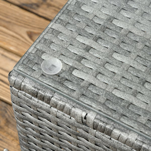 3 Pieces PE Rattan Garden Furniture Set with 10 cm Thick Cushions, 4 Seater Garden Corner Sofa Set with Glass Top Coffee Table, Outdoor Furniture for Patio, Porch, Grey