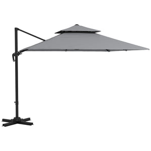 3 x 3(m) Cantilever Parasol with Aluminium Frame, Crank and Tilt, 360° Rotation, Double Top Garden Umbrella with Base and Cover, Light Grey