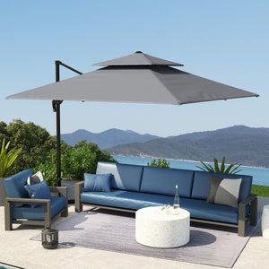 3 x 3(m) Cantilever Parasol with Aluminium Frame, Crank and Tilt, 360° Rotation, Double Top Garden Umbrella with Base and Cover, Light Grey