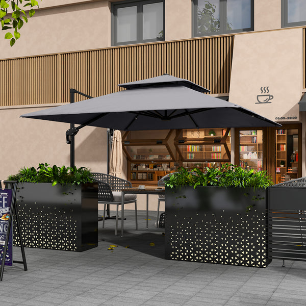 3 x 3(m) Cantilever Parasol with Aluminium Frame, Crank and Tilt, 360° Rotation, Double Top Garden Umbrella with Base and Cover, Light Grey