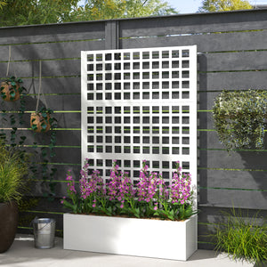 Galvanized Raised Garden Bed with Trellis, 43"x16"x70" Metal Planter Box with Drainage Holes, Outdoor Privacy Screen for Climbing Plant Vegetable Vine, White