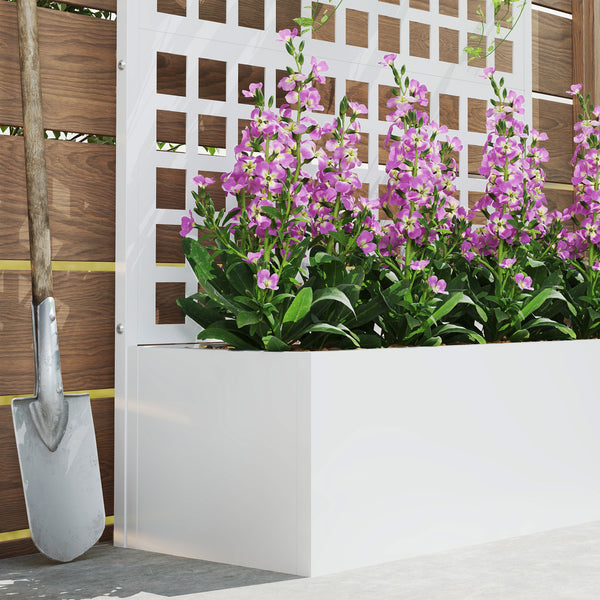 Galvanized Raised Garden Bed with Trellis, 43"x16"x70" Metal Planter Box with Drainage Holes, Outdoor Privacy Screen for Climbing Plant Vegetable Vine, White