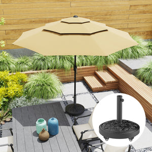 Round Patio Umbrella Base, 46 lbs Resin Umbrella Base with Wheels, Outdoor Umbrella Stand for 1.3"/1.5"/1.9" Umbrella Poles for Outdoor, Lawn, Poolside, Black