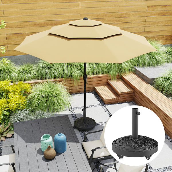Round Patio Umbrella Base, 46 lbs Resin Umbrella Base with Wheels, Outdoor Umbrella Stand for 1.3"/1.5"/1.9" Umbrella Poles for Outdoor, Lawn, Poolside, Black
