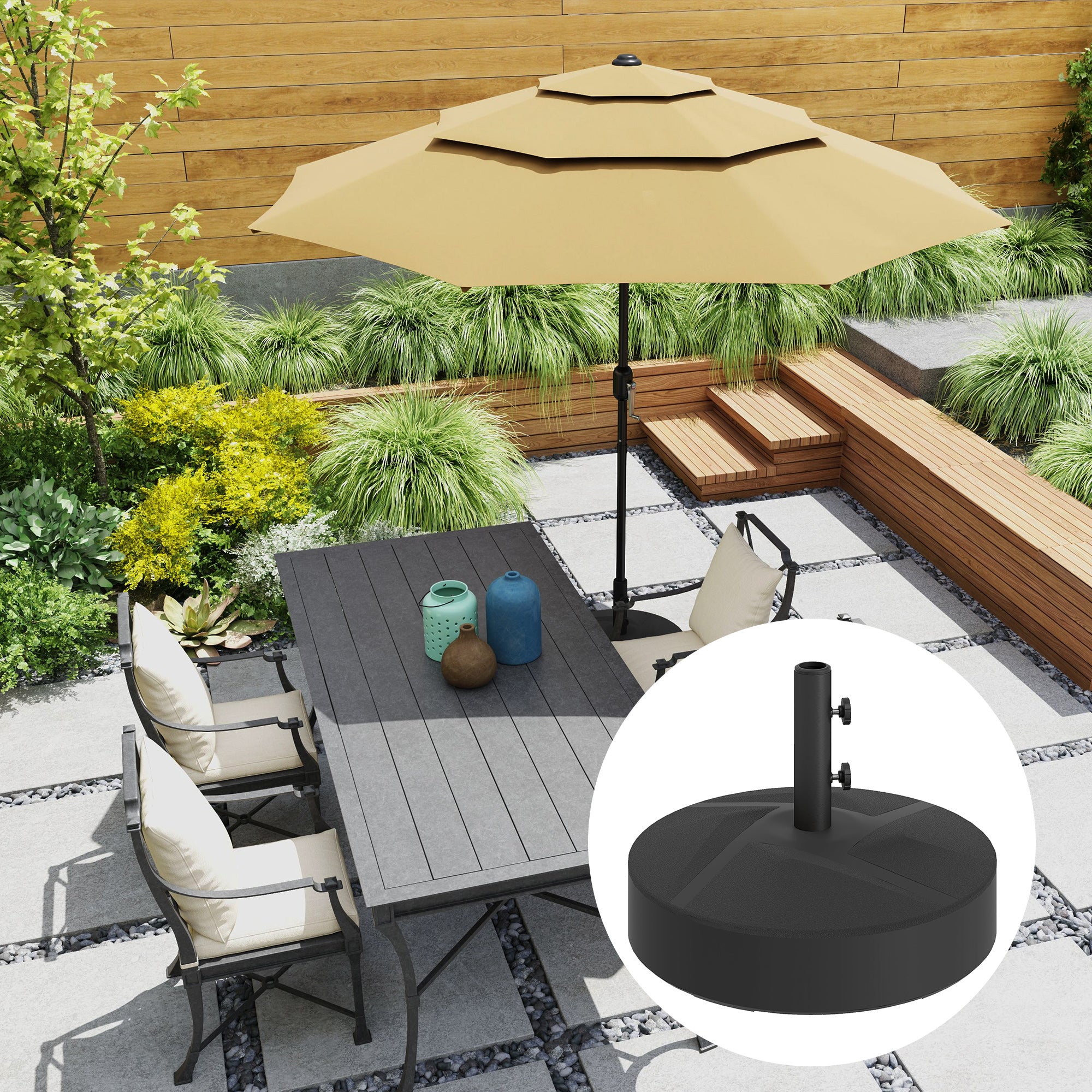 are patio umbrella bases universal Outsunny Patio Umbrella Base Holder, Heavy Duty Outdoor Umbrella Stand Base, Filled Up to 66lbs with Stand or 55lbs with Water for Garden, Poolside, B