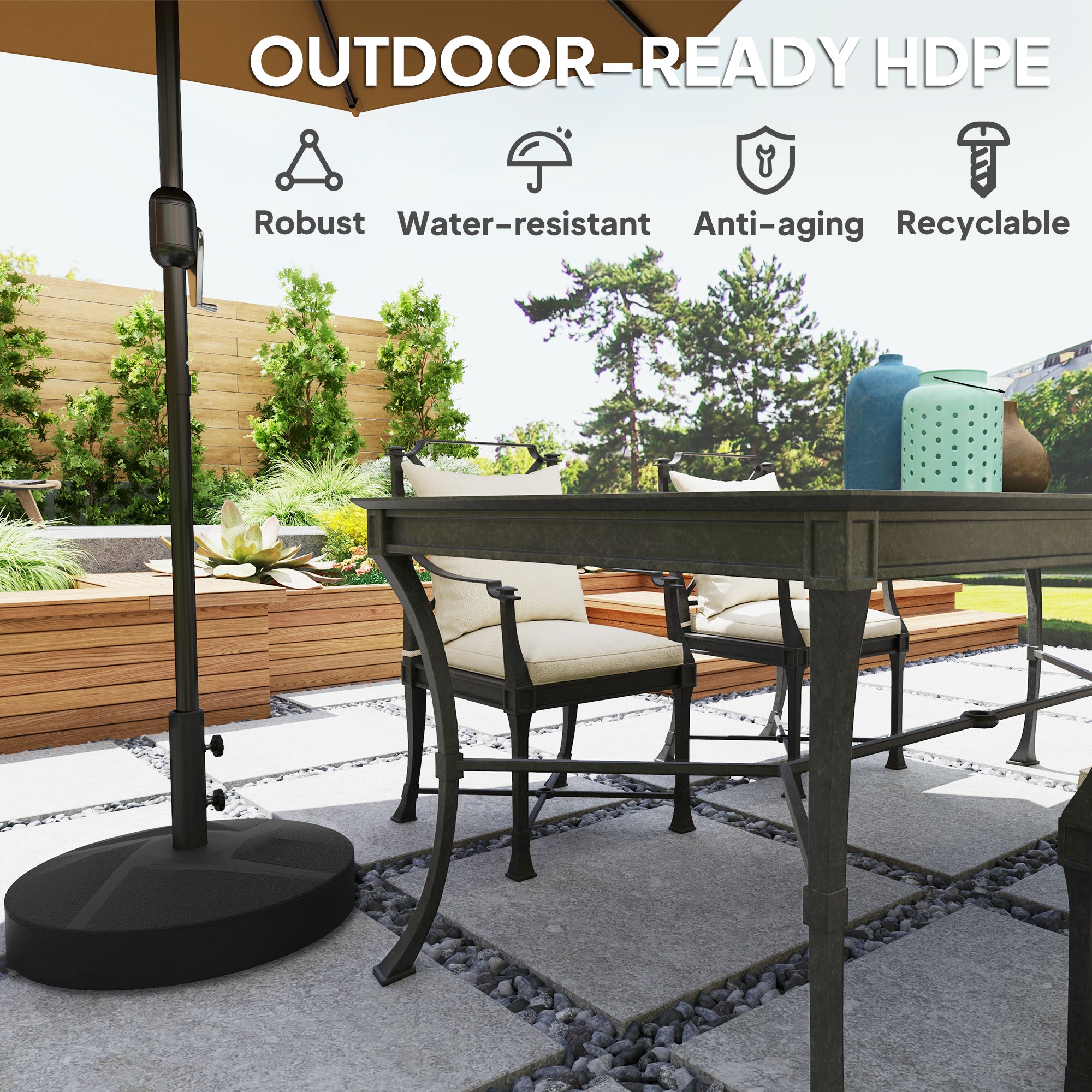 are patio umbrella stands universal Outsunny Patio Umbrella Base Holder, Heavy Duty Outdoor Umbrella Stand Base, Filled Up to 66lbs with Stand or 55lbs with Water for Garden, Poolside, B
