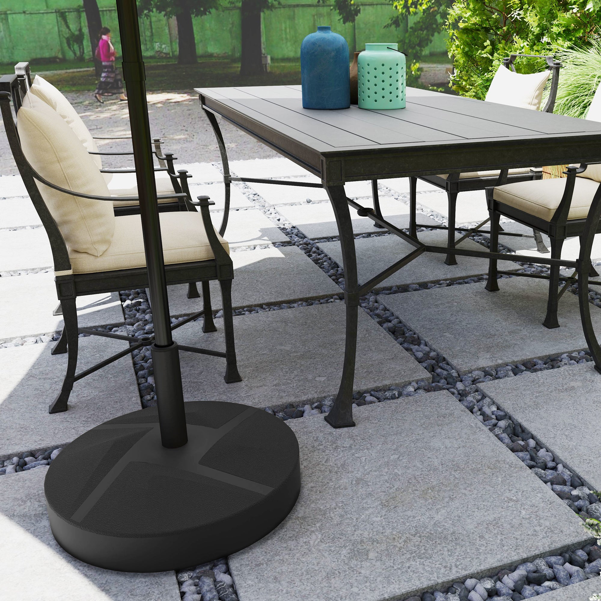 are patio umbrella stands universal Outsunny Patio Umbrella Base Holder, Heavy Duty Outdoor Umbrella Stand Base, Filled Up to 66lbs with Stand or 55lbs with Water for Garden, Poolside, B