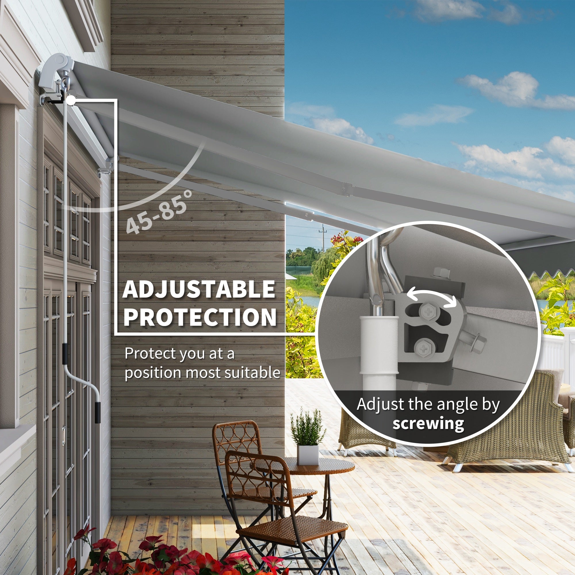 Outsunny 12'x8' Retractable Patio Awning, UV & Water Resistant Sun Shade, Manual Crank, Light Gray Outsunny 12'x8' Retractable Patio Awning, UV & Water Resistant Sun Shade, Manual Crank, Light Gray