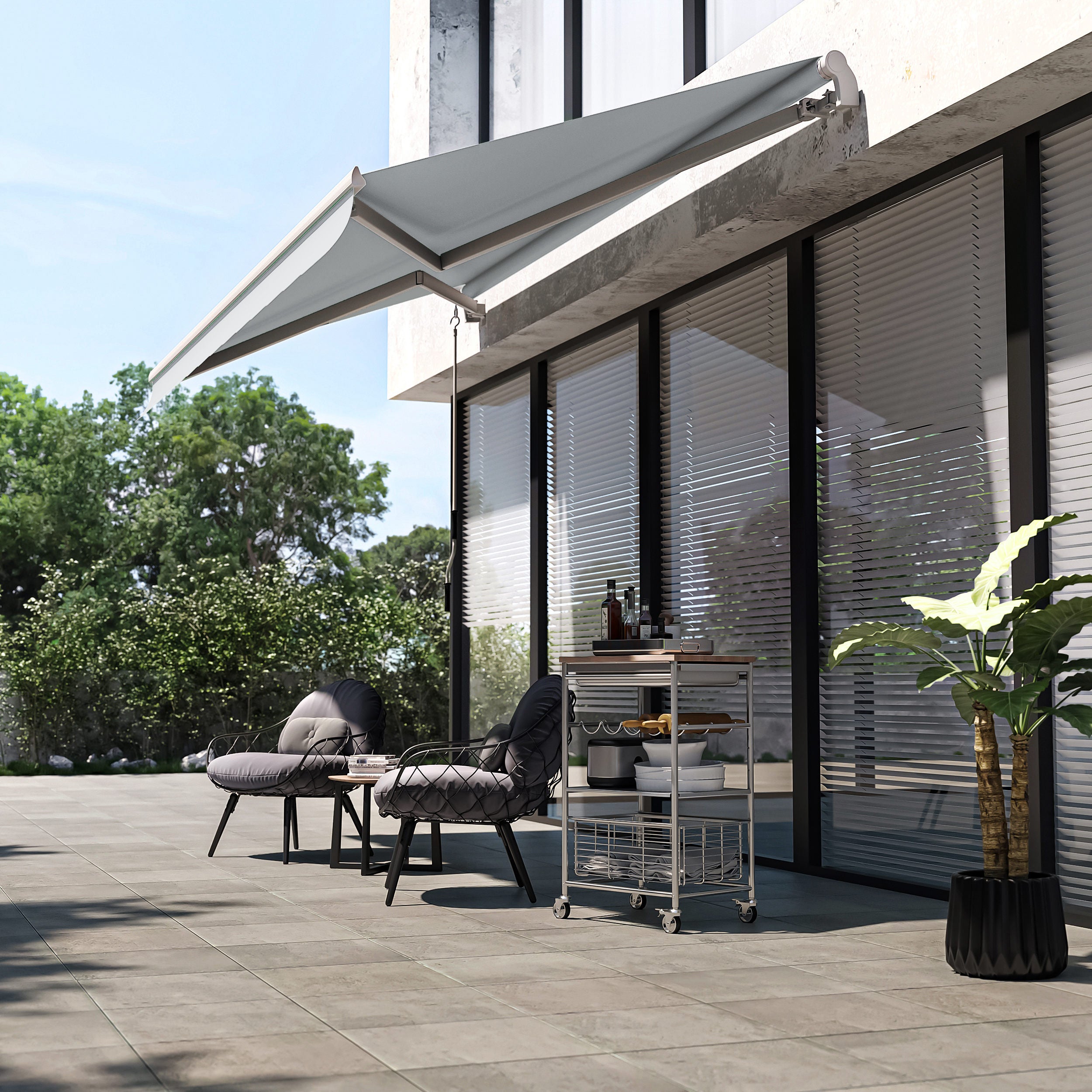 Outsunny 12'x8' Retractable Patio Awning, UV & Water Resistant Sun Shade, Manual Crank, Light Gray Outsunny 12'x8' Retractable Patio Awning, UV & Water Resistant Sun Shade, Manual Crank, Light Gray
