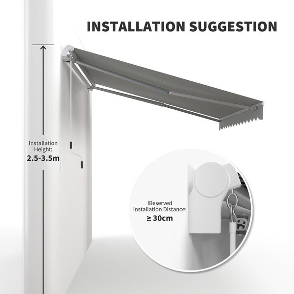 Outsunny 12' x 8' Retractable Awning Patio Awnings Sun Shade Shelter with Manual Crank Handle, 280g/m² UV & Water-Resistant Fabric and Aluminum Frame for Deck, Balcony, Yard, Light gray