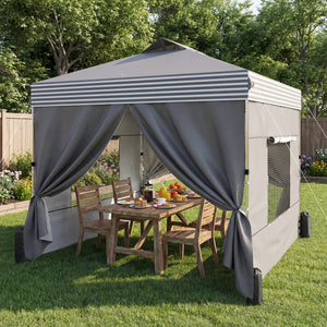 10 x 10 ft Pop Up Canopy Tent with 4 Sidewalls, UPF 50+ 1-Button Push Easy Setup Outdoor Instant Canopy Portable Shelter with 4 Sandbags, Wheeled Carry Bag, Dark Grey