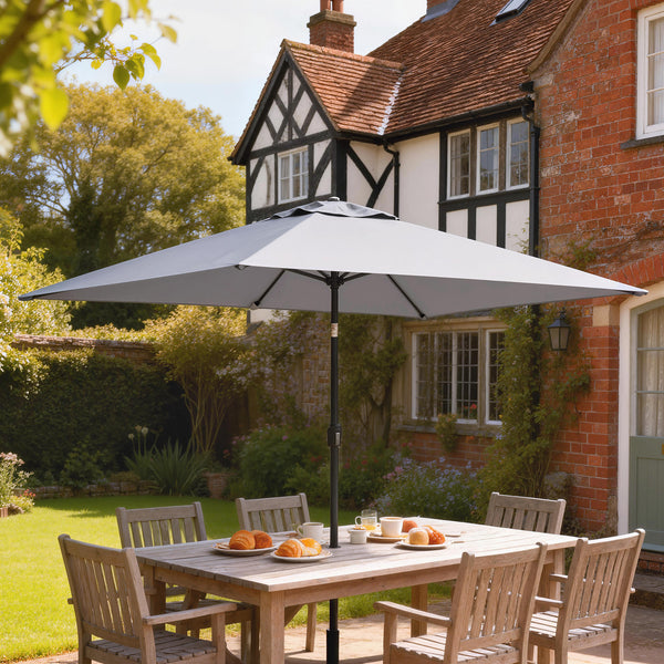 3x2m Garden Parasol, Parasol Umbrella with Crank Handle, Tilt Function, Polyester Canopy, Outdoor Table Umbrella for Patio, Garden, Light Grey