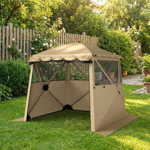 2 x 2 m Pop Up Gazebo with Awning, Waterproof Instant Shelter for Garden BBQ, Fishing, Camping, Easy Setup Garden Gazebo with Sides, Mesh Windows & Carry Bag, Khaki