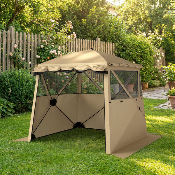 2 x 2 m Pop Up Gazebo with Awning, Waterproof Instant Shelter for Garden BBQ, Fishing, Camping, Easy Setup Garden Gazebo with Sides, Mesh Windows & Carry Bag, Khaki