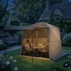 2 x 2 m Pop Up Gazebo with Awning, Waterproof Instant Shelter for Garden BBQ, Fishing, Camping, Easy Setup Garden Gazebo with Sides, Mesh Windows & Carry Bag, Khaki