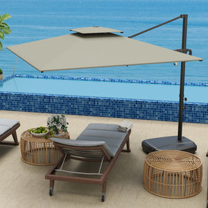 8' x 9' Square Cantilever Patio Umbrella with Fillable Base, Double Top Patio Hanging Offset Umbrella, Outdoor Cantilever Parasol with Crank & Tilt, Light Grey