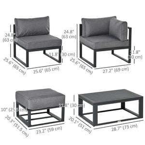 6 Pieces Outdoor Patio Furniture Set, Space-Saving Aluminum Outdoor Daybed, Thickened Cushions, Outdoor Sectional Conversation Set with Coffee Table, Footstools, Grey