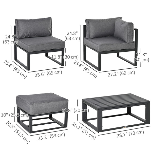6 Pieces Outdoor Patio Furniture Set, Space-Saving Aluminum Outdoor Daybed, Thickened Cushions, Outdoor Sectional Conversation Set with Coffee Table, Footstools, Grey