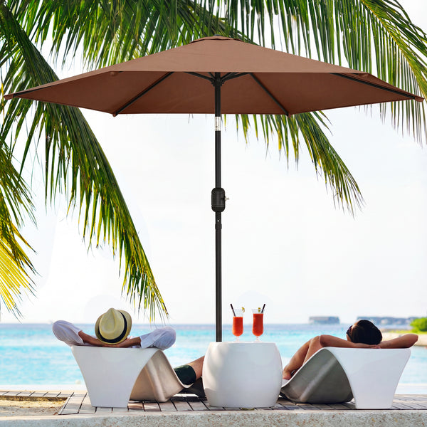 2.6 m Garden Parasol Umbrella with Aluminium Pole, Outdoor Table Market Patio Umbrella Sun Shade with Tilt and Crank, Vent, Coffee