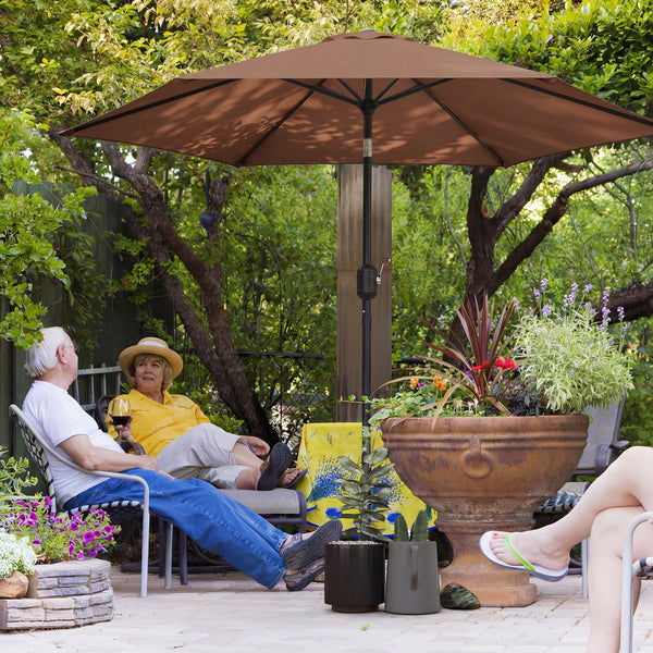 2.6 m Garden Parasol Umbrella with Aluminium Pole, Outdoor Table Market Patio Umbrella Sun Shade with Tilt and Crank, Vent, Coffee